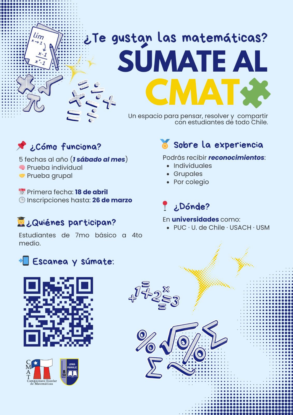 Invitación al campeonato escolar de matemáticas CMAT 2026